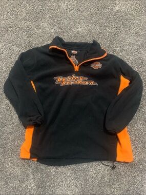 Harley-Davidson Black and Orange Fleece Pullover with Logo Patch
